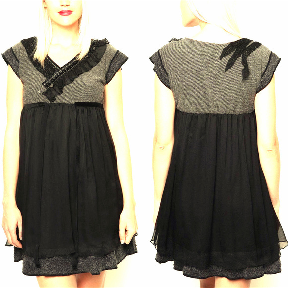 Unique MiX SURPLuS FABRiC PatCH RuFFLE Layer DRESS - Picture 1 of 7